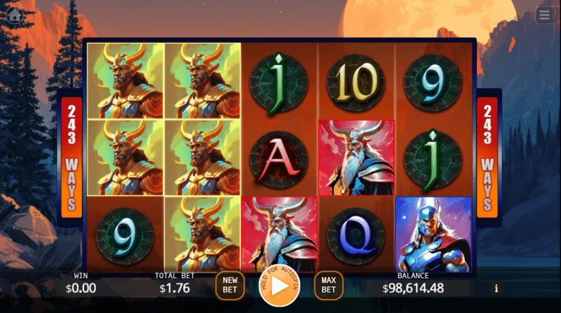 5 Gods of War - main screen with the 5x3 grid